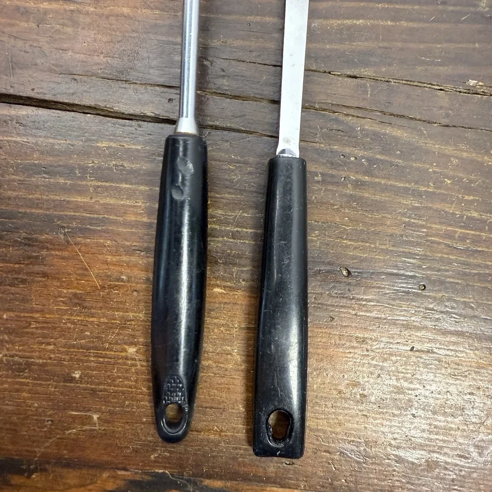 VNTG Ekco Flint Utensils Black Riveted Handles Stainless Steel Spoon Fork USA‎